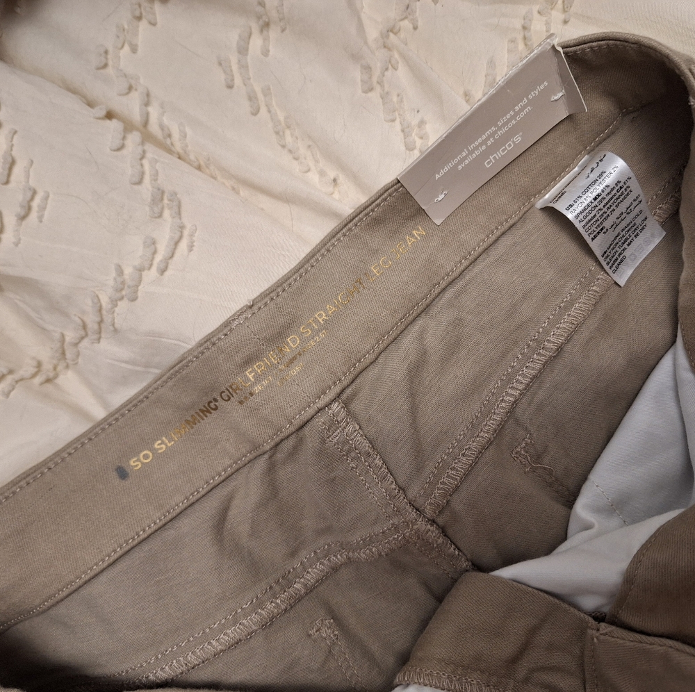 Chicos Slimming Straight Leg Tan Womens Jeans 14T - Picture 2 of 6